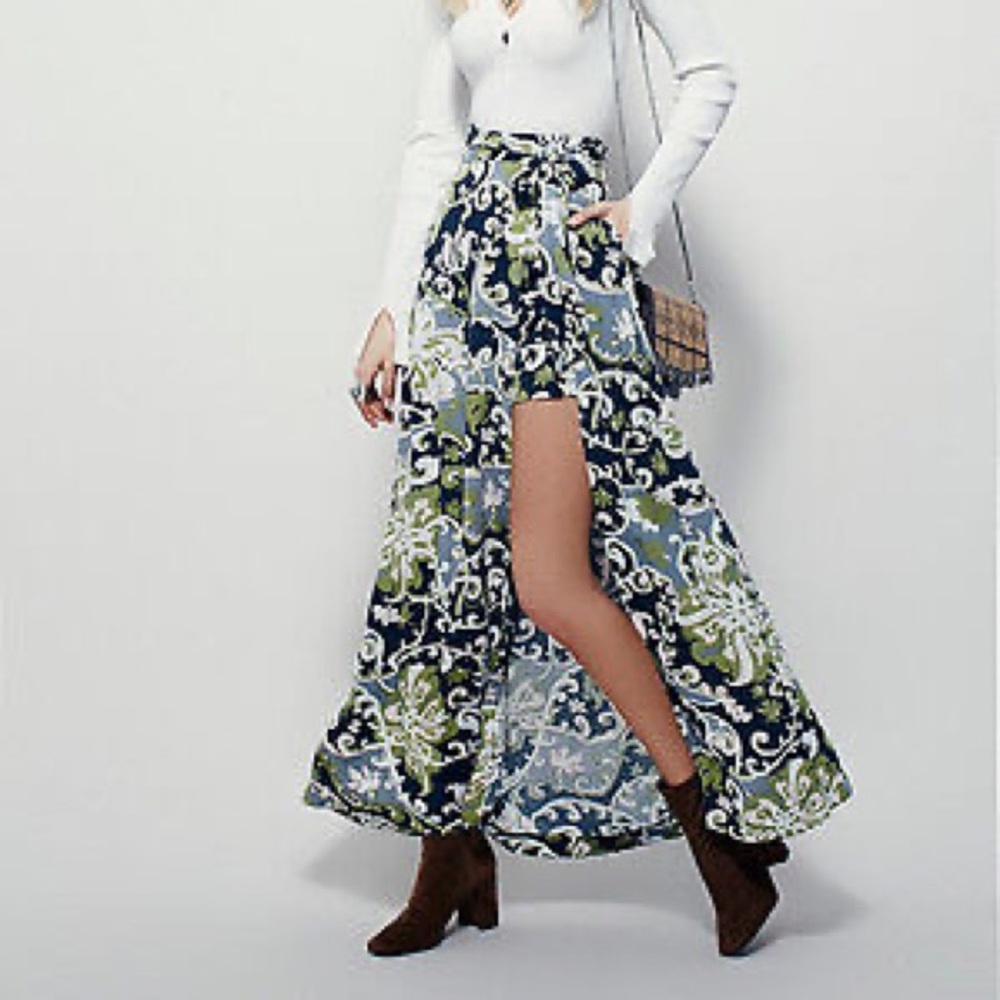 FREE PEOPLE Gray & Green Maxi Skirt NWT $128 Sz 8